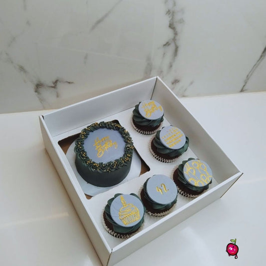Happy Birthday Box Set with Fondant Toppers (Grey and Gold)