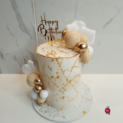 Happy Birthday Mini Cake in White, Gold & Ivory