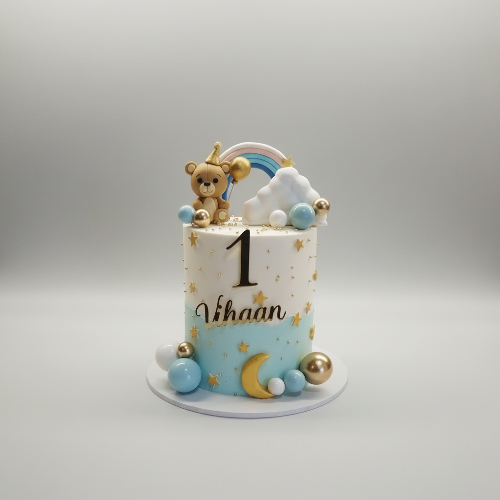 Baby's First Moon, Rainbow and Teddy Birthday Cake