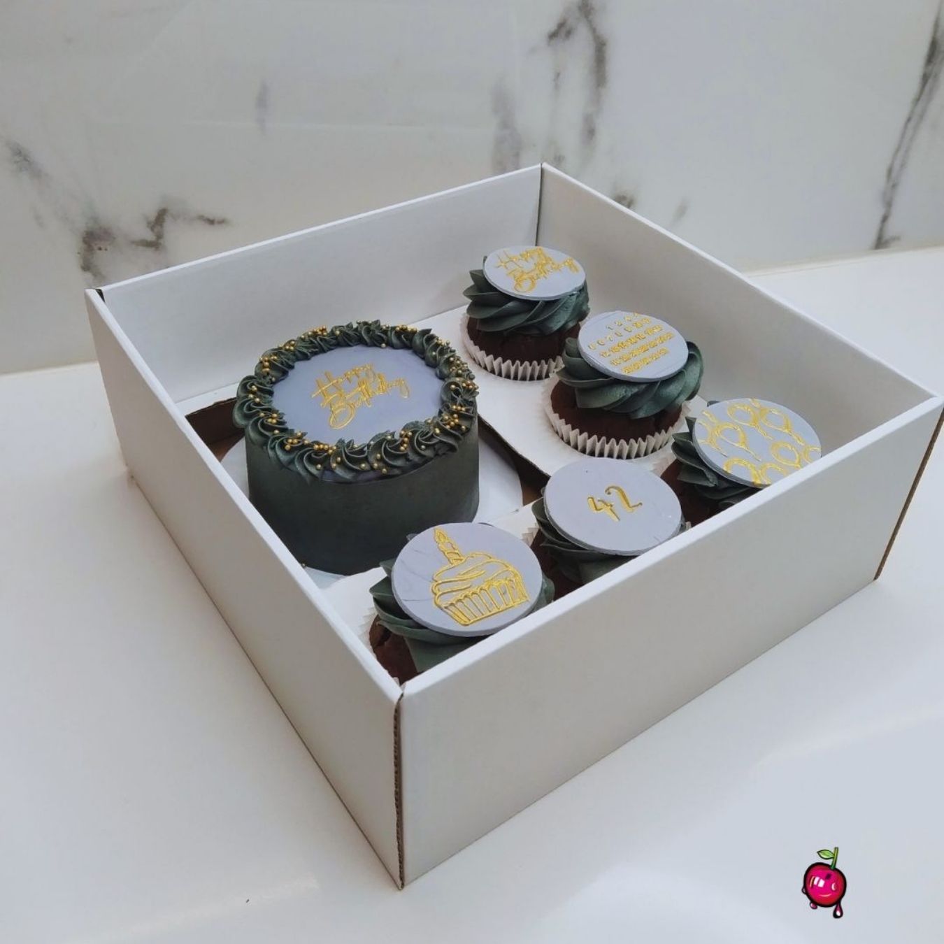 Happy Birthday Box Set with Fondant Toppers (Grey and Gold)