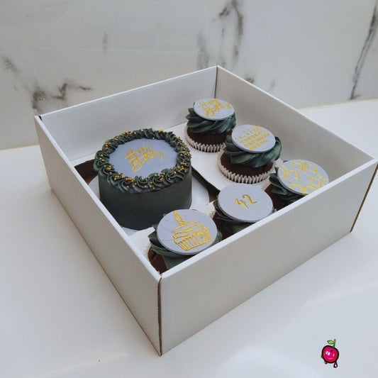 Happy Birthday Box Set with Fondant Toppers (Grey and Gold)
