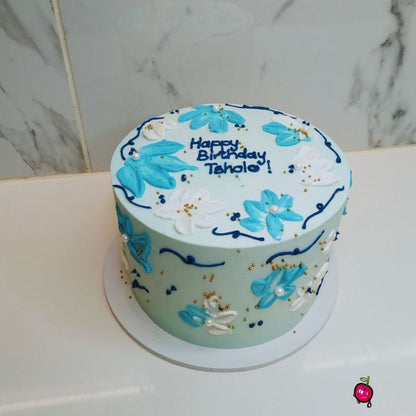 Blue & White Daisies Birthday Cake