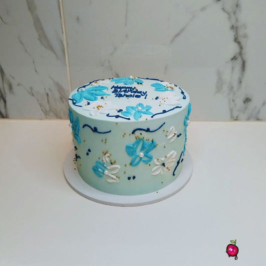 Blue & White Daisies Birthday Cake