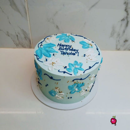 Blue & White Daisies Birthday Cake