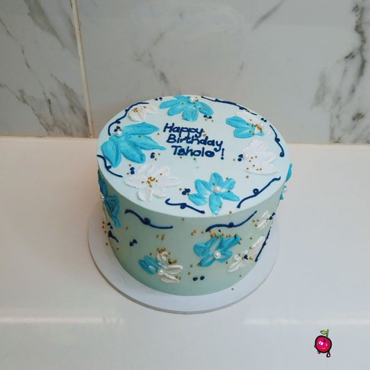 Blue & White Daisies Birthday Cake