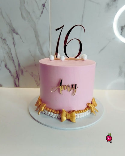 Sweet 16 in Pink, Gold and White Cake