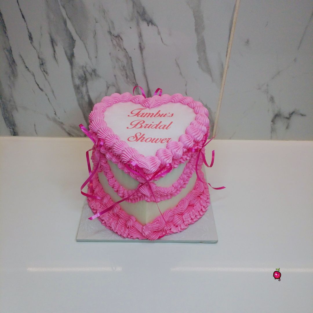 Vintage Bridal Shower Burn-away Heart Cake with Ribbons