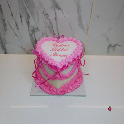 Vintage Bridal Shower Burn-away Heart Cake with Ribbons