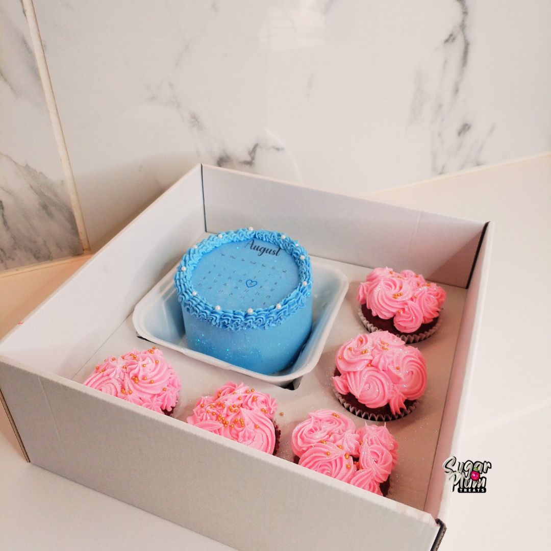 Pastel Pin & Blue Burn away Bento Cakes & Cupcakes