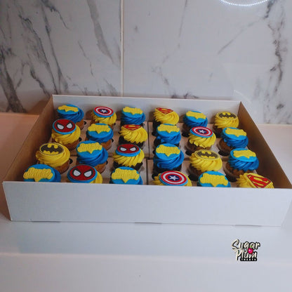 Blue and Yellow Superhero's Themed Cupcakes