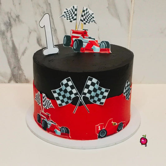 Black & Red Race Car Themed Birthday Cake