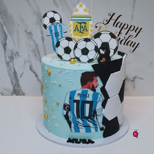 Barcelona and Messi Theme Soccer Birthday Cake