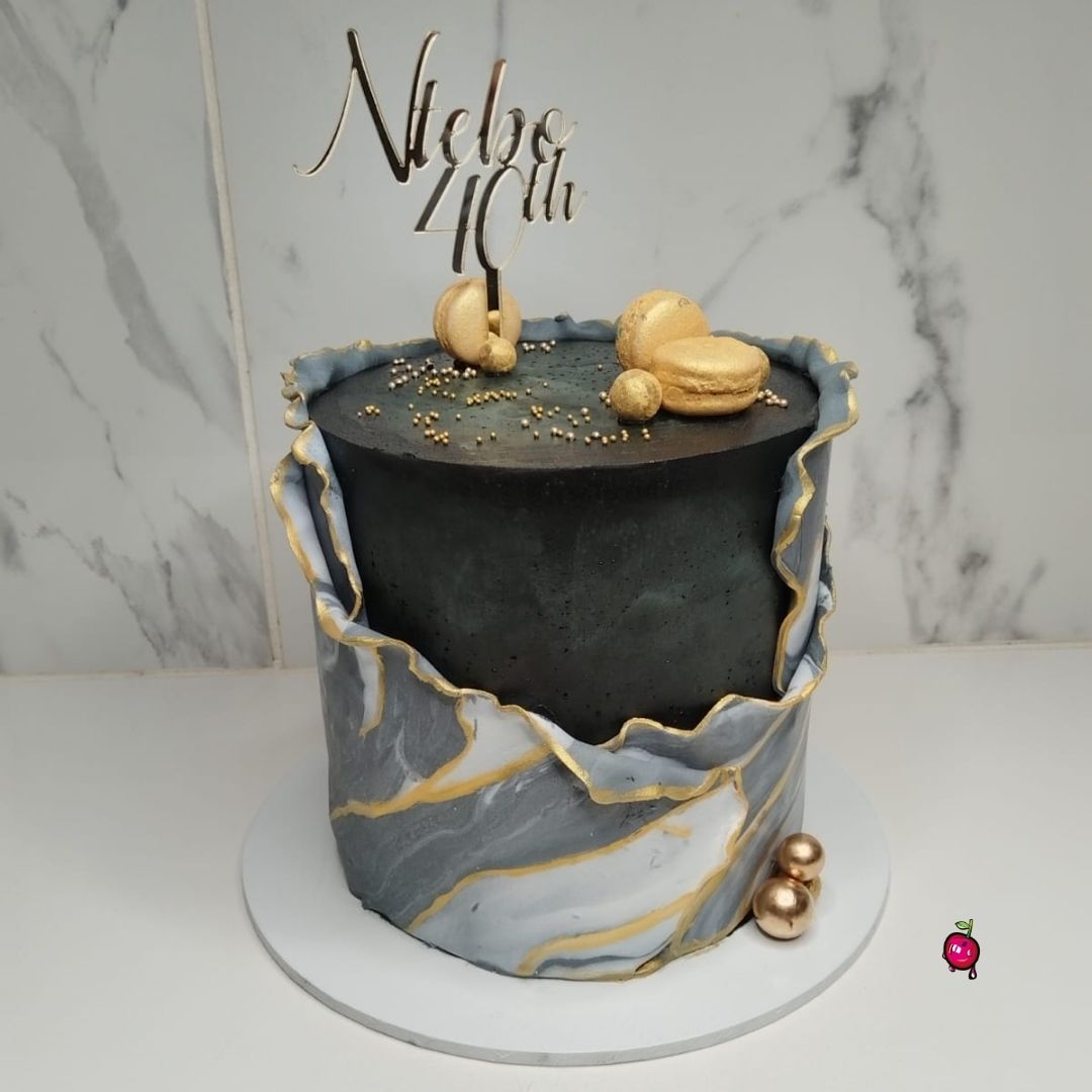 40th Birthday Black Marble Cake – Custom Celebration Cake Johannesburg
