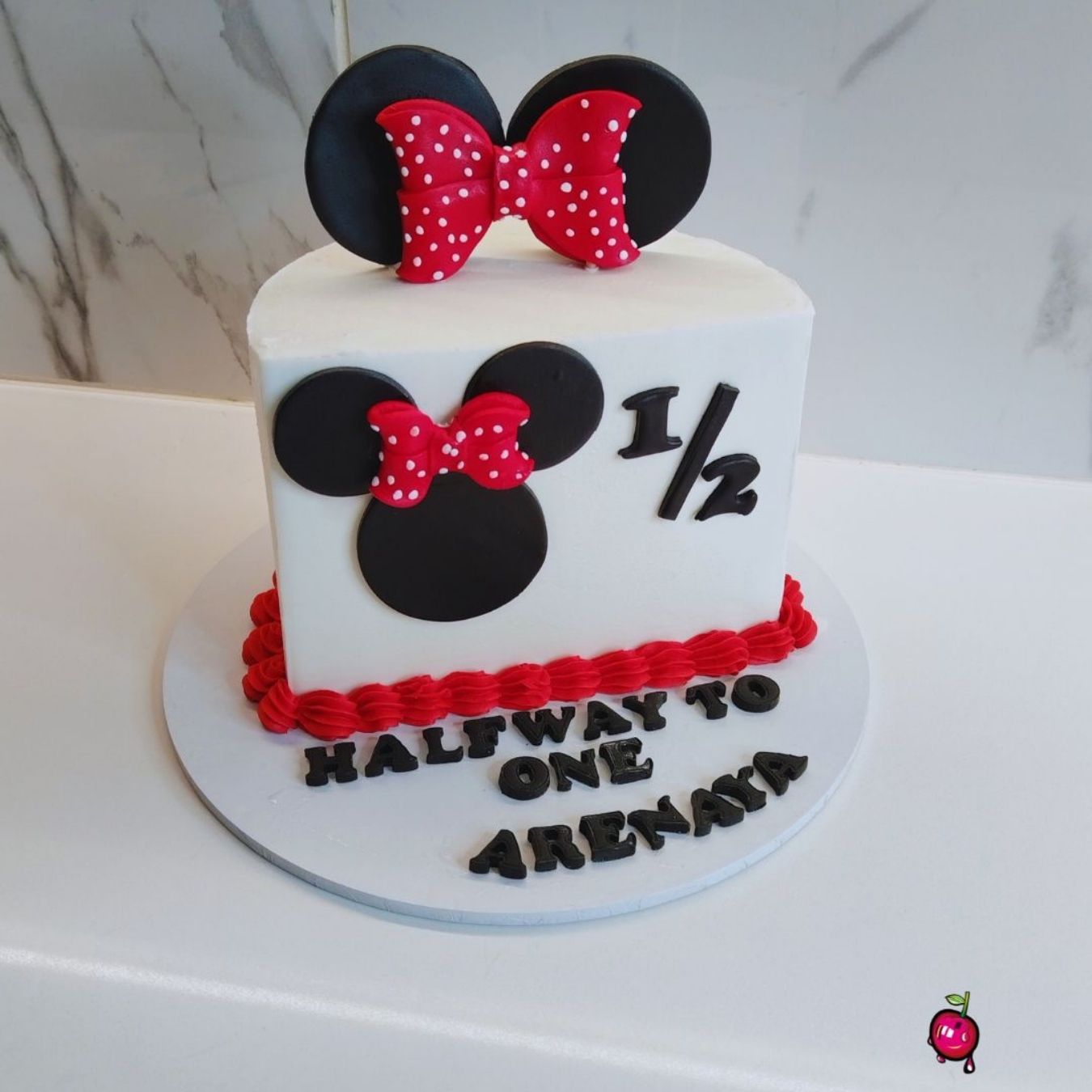 Minnie Mouse Halfway to One Cake - Red & White