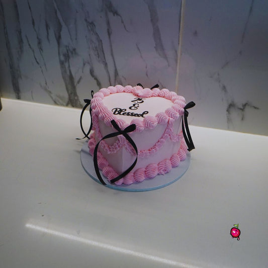 25 & Blessed Heart Cake with Ribbons