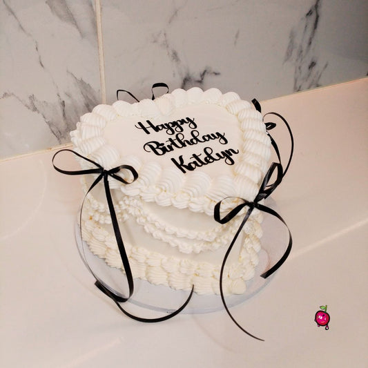 Vintage Themed Heart Cake with Ribbons