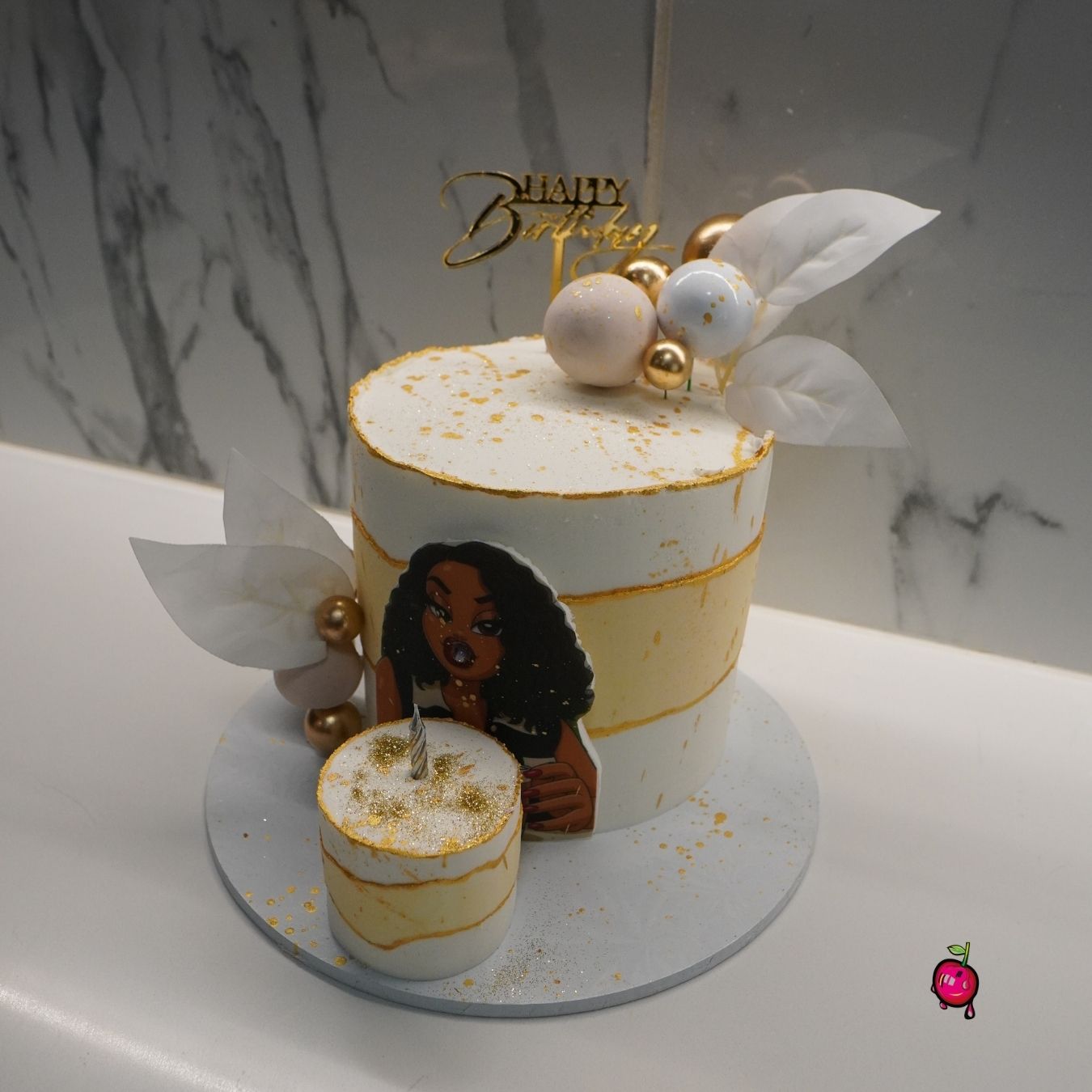 White and Gold Wifey's Birthday Cake