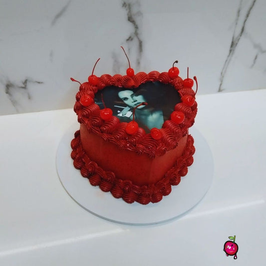 Vintage Red Heart Cake with Cherries