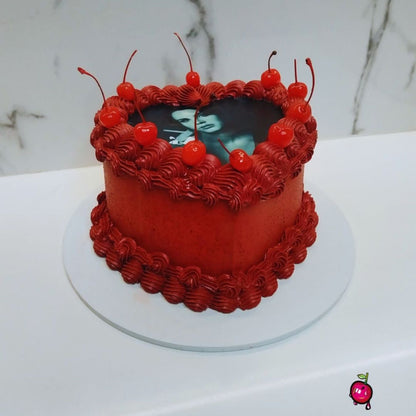 Vintage Red Heart Cake with Cherries