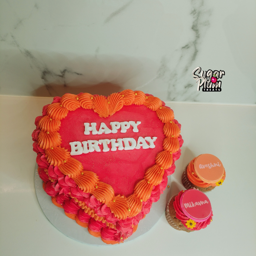 Pink & Orange Birthday Heart Cake