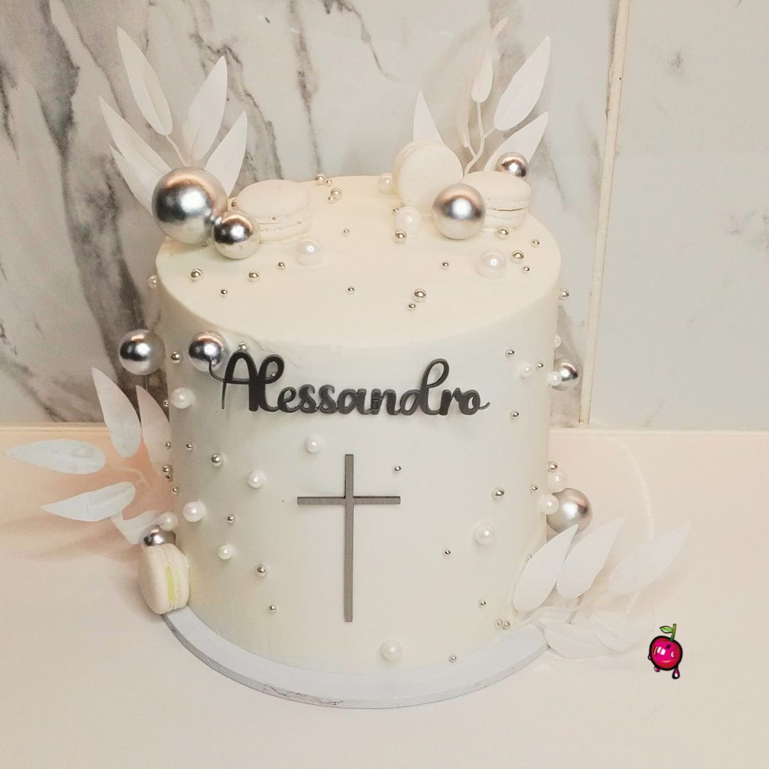 Silver & White Christening Cake
