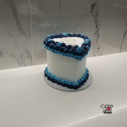 Blue and White Heart Cake