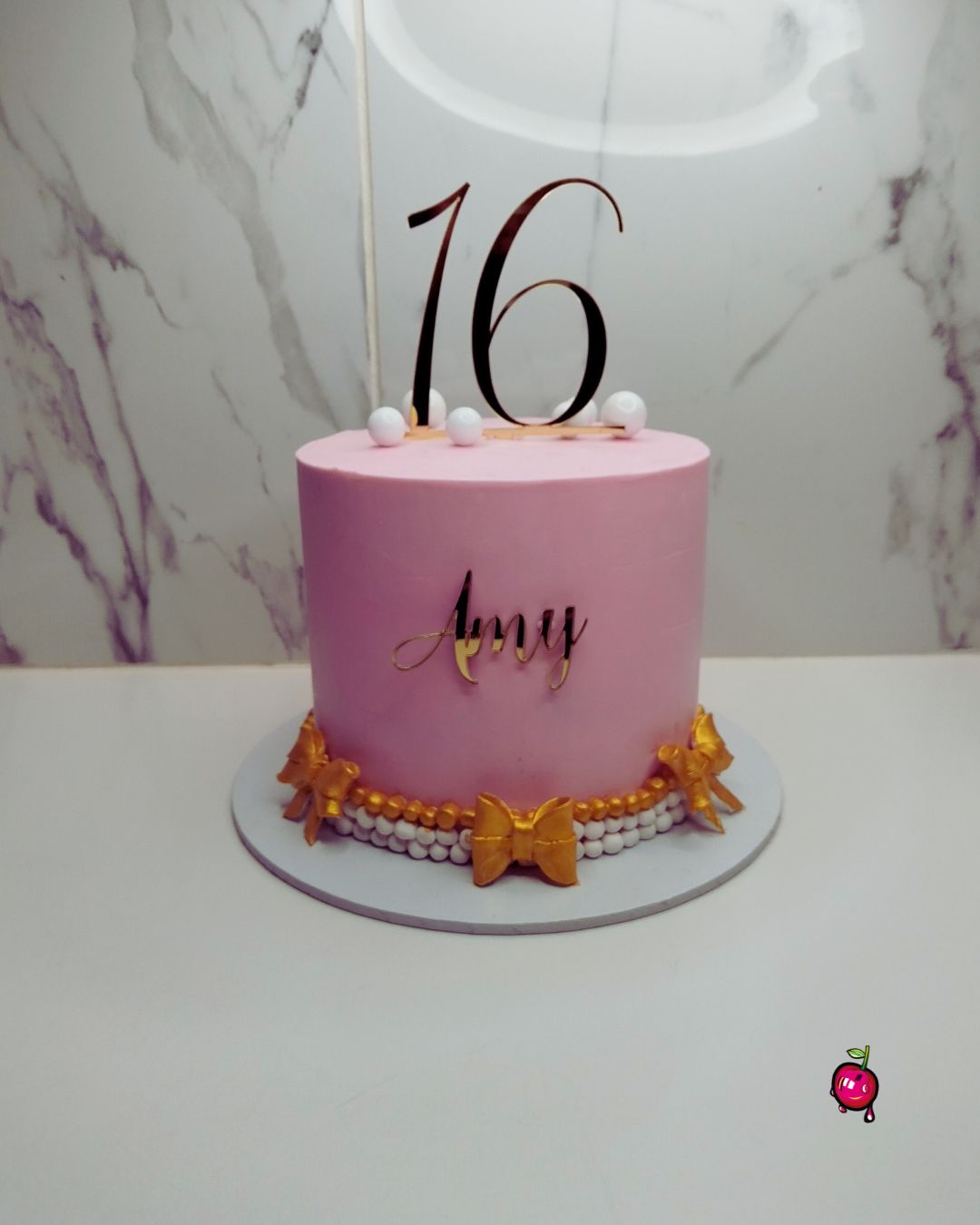 Sweet 16 in Pink, Gold and White Cake
