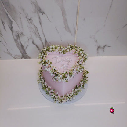 Twenty Ate Heart Cake with Small Flowers