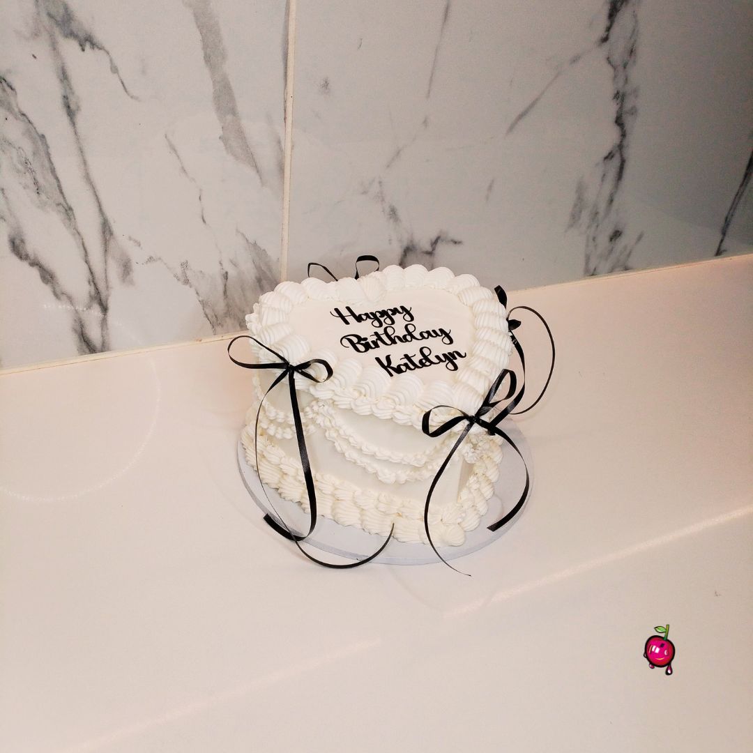 Vintage Themed Heart Cake with Ribbons