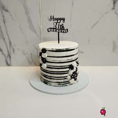 "Happy 37th Birthday in Black & White" Themed Cake