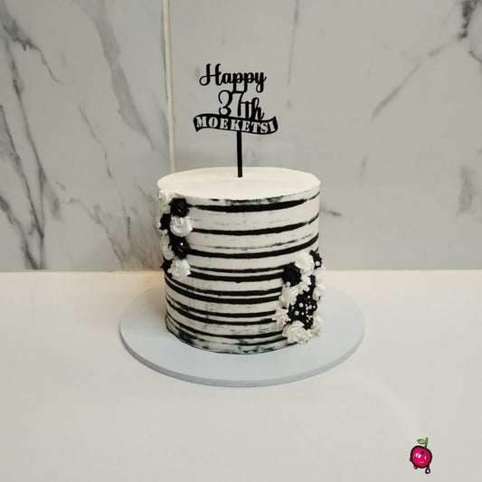 "Happy 37th Birthday in Black & White" Themed Cake