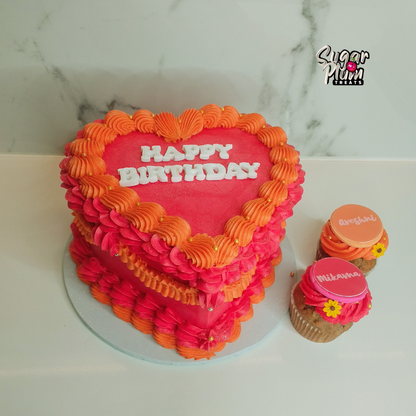 Pink & Orange Birthday Heart Cake