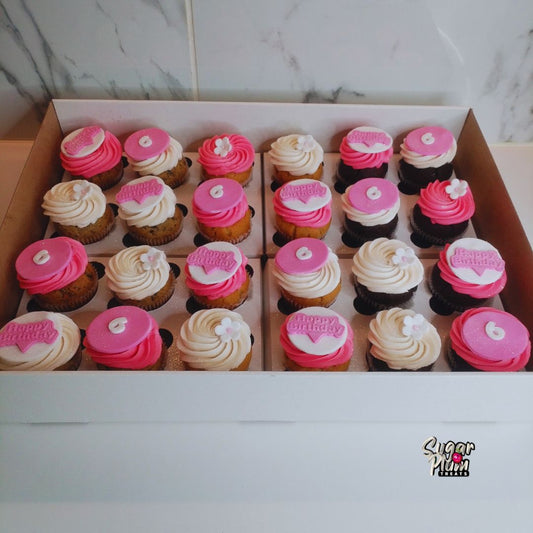 Pink & White Theme Color Birthday Cupcakes