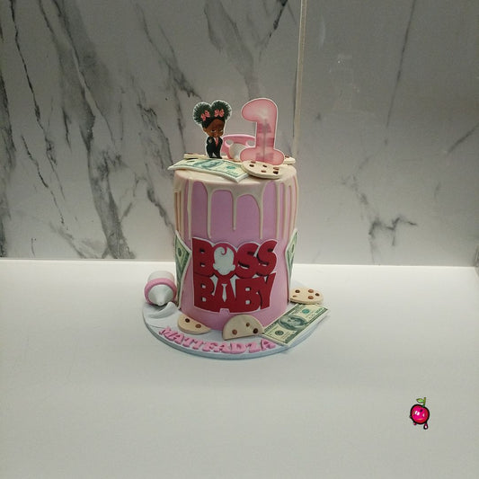 Pink Boss Baby Dollars Themed Cake
