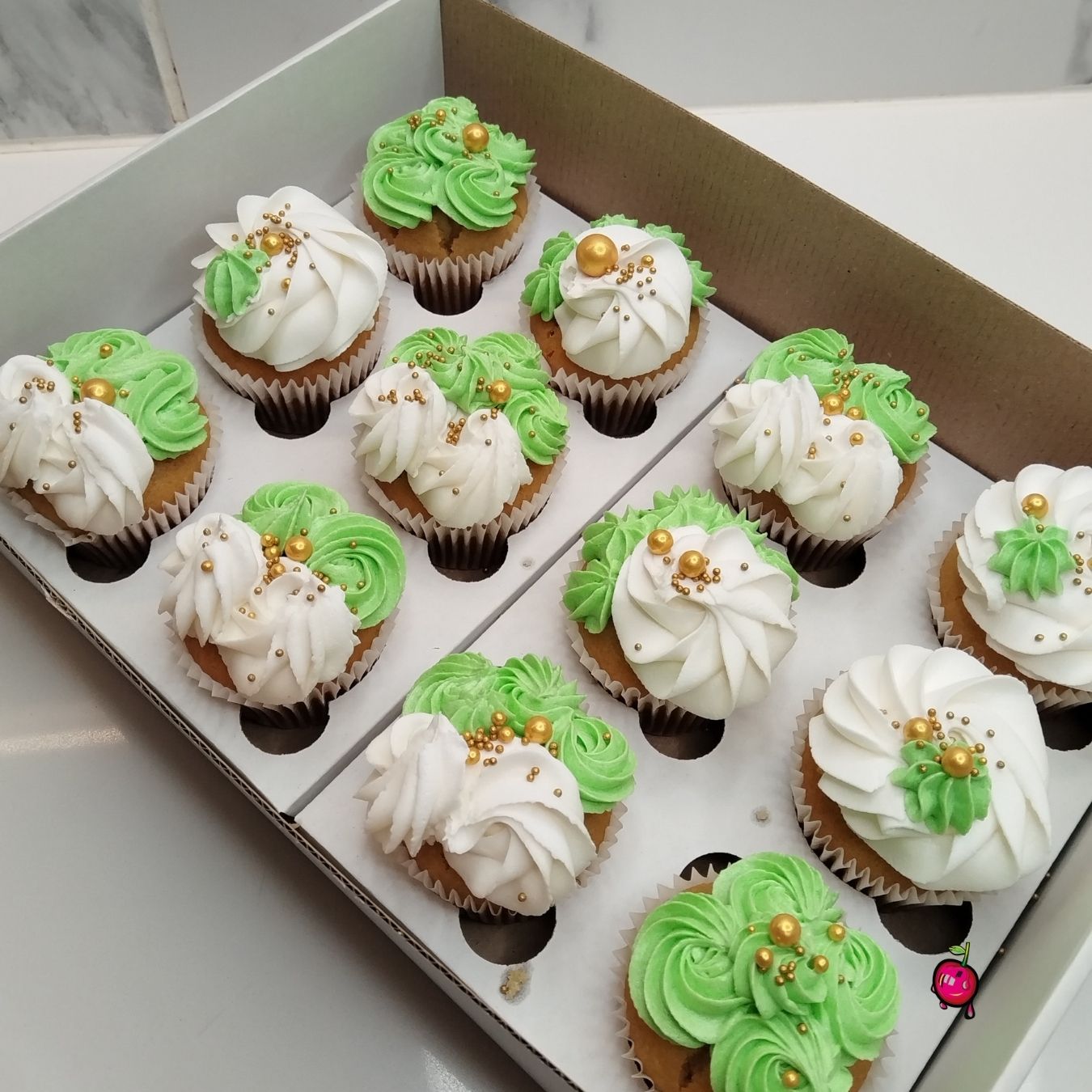 White & Lime Green Cupcakes