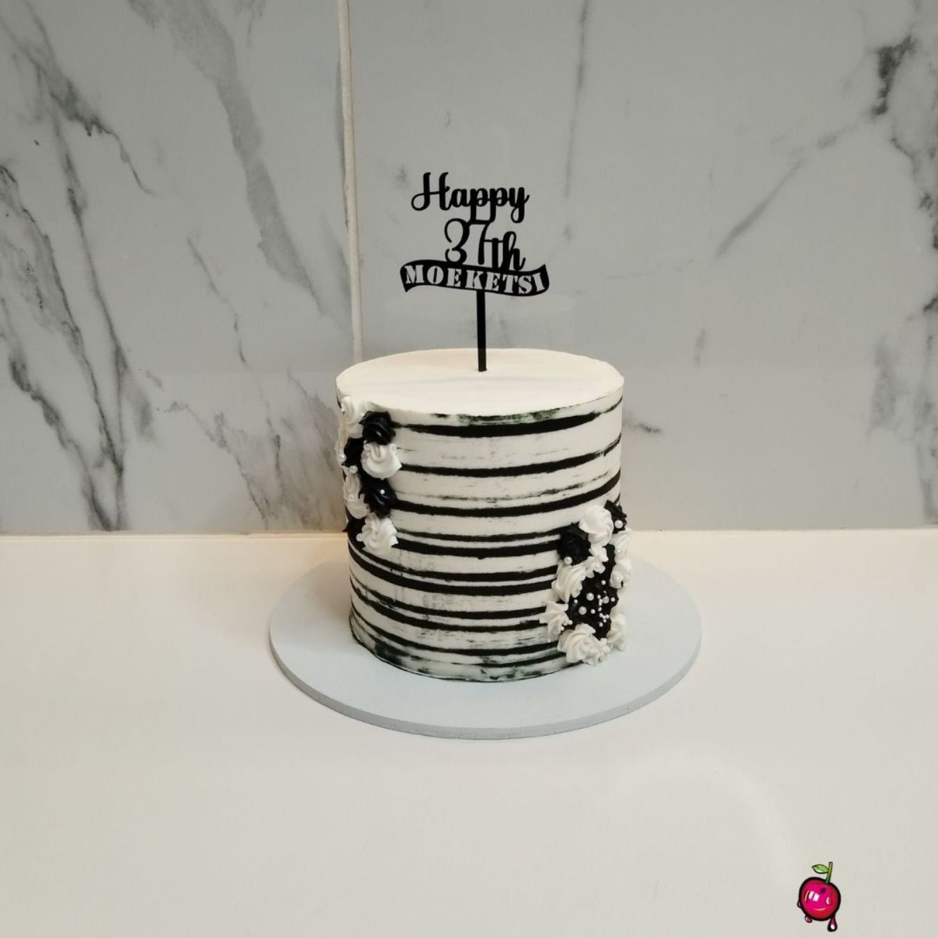 "Happy 37th Birthday in Black & White" Themed Cake