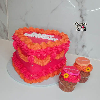 Pink & Orange Birthday Heart Cake