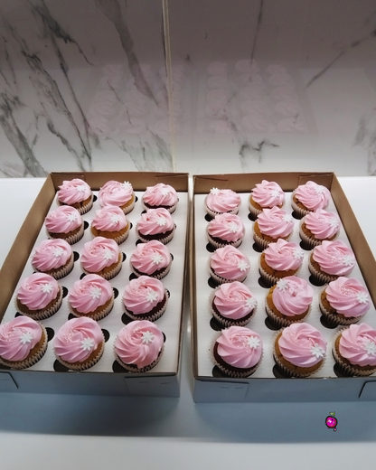 Plain Pink Cupcakes with Small Flowers