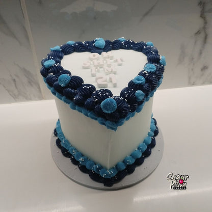 Blue and White Heart Cake