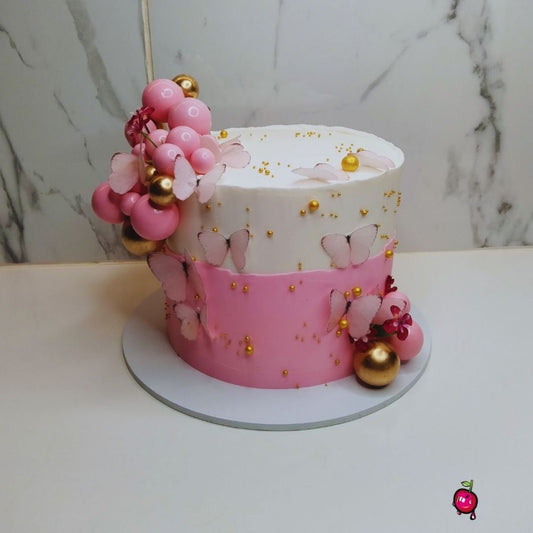 Pink & White Butterfly Baby Shower Themed Cake