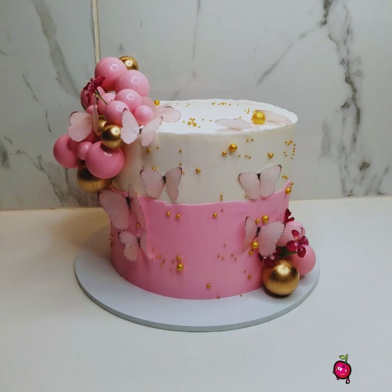 Pink & White Butterfly Baby Shower Themed Cake