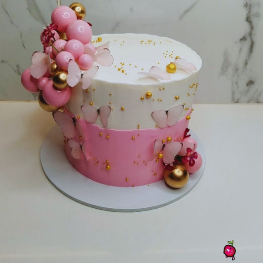 Pink & White Butterfly Baby Shower Themed Cake