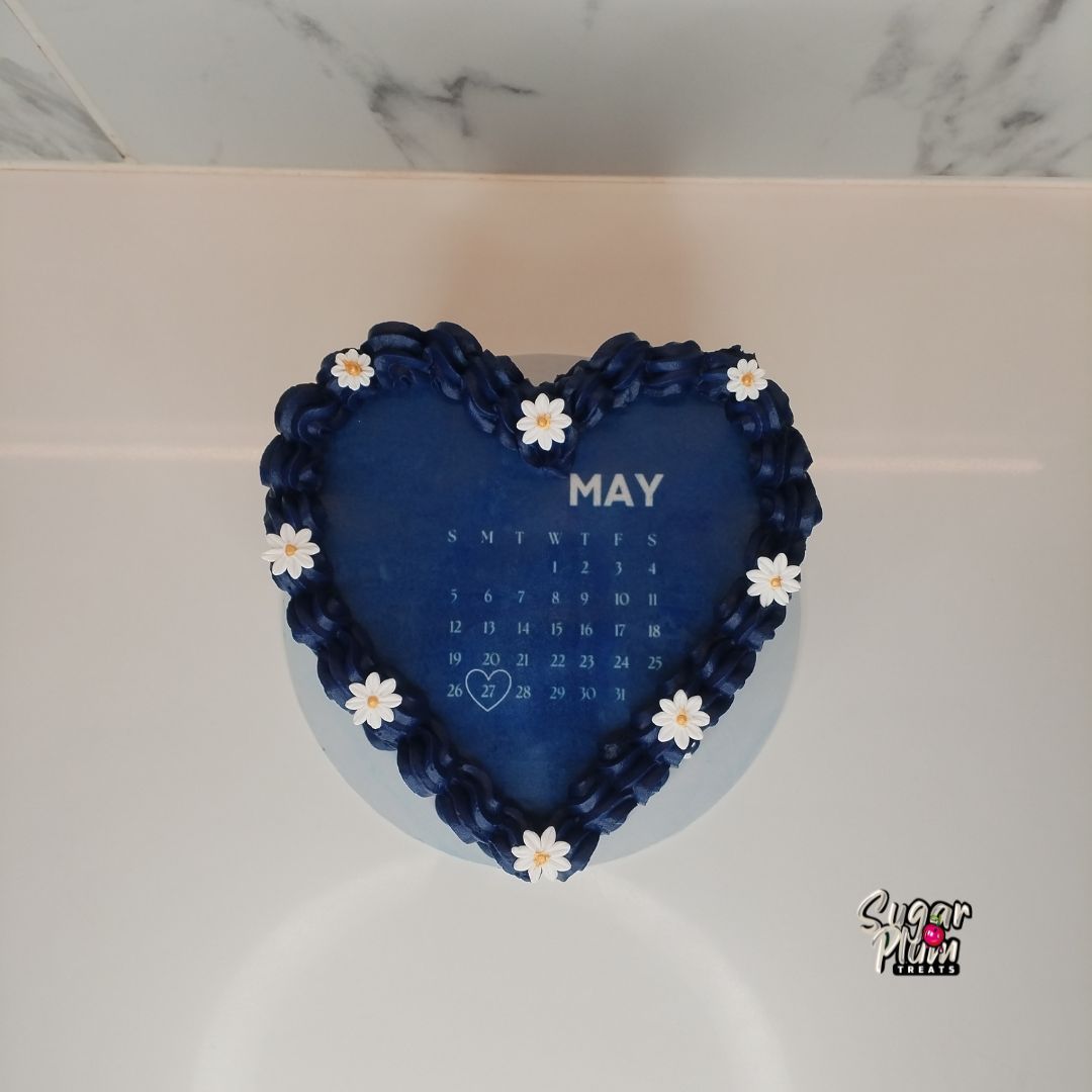 Navy Blue Calendar Burn-away Heart Cake