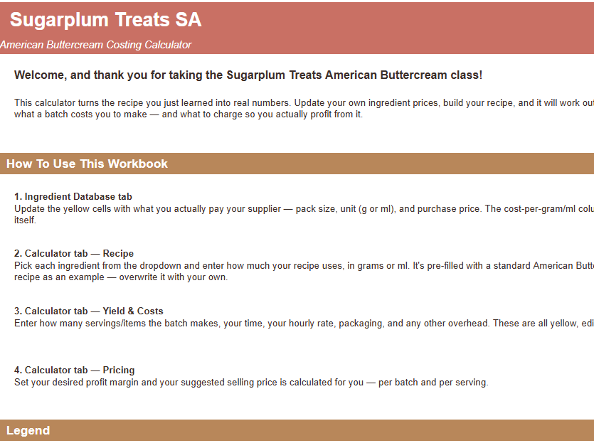 American Buttercream Costing Calculator | Bakery Pricing Spreadsheet (Excel & Google Sheets)