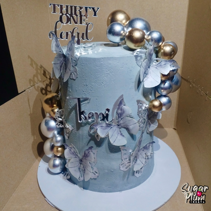 Elegant Silver Themed Birthday Cake