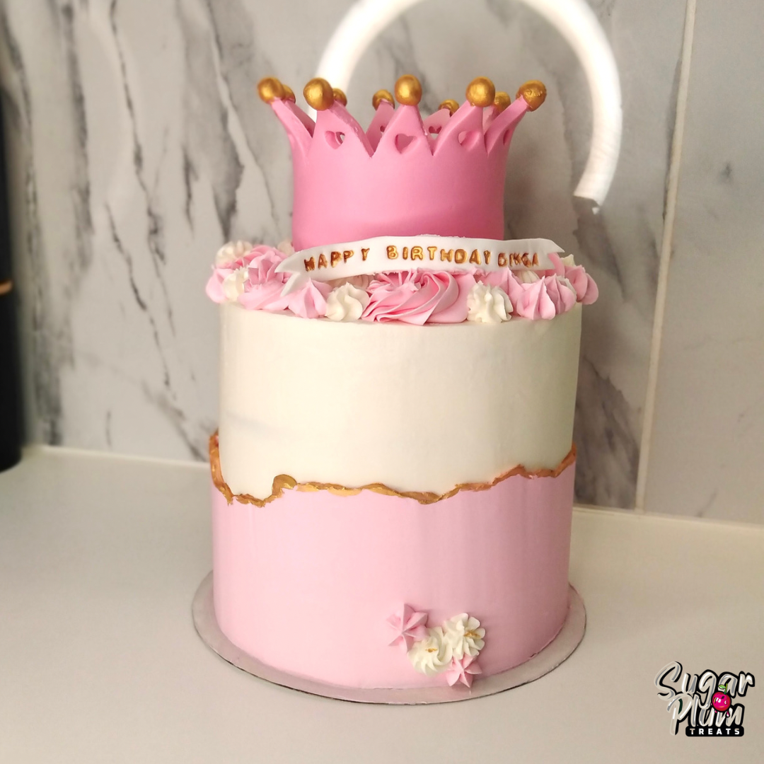 Pink and White Princess Themed Cake