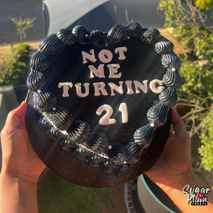 “ Not me turning 21” Pearl Drape Heart Cake