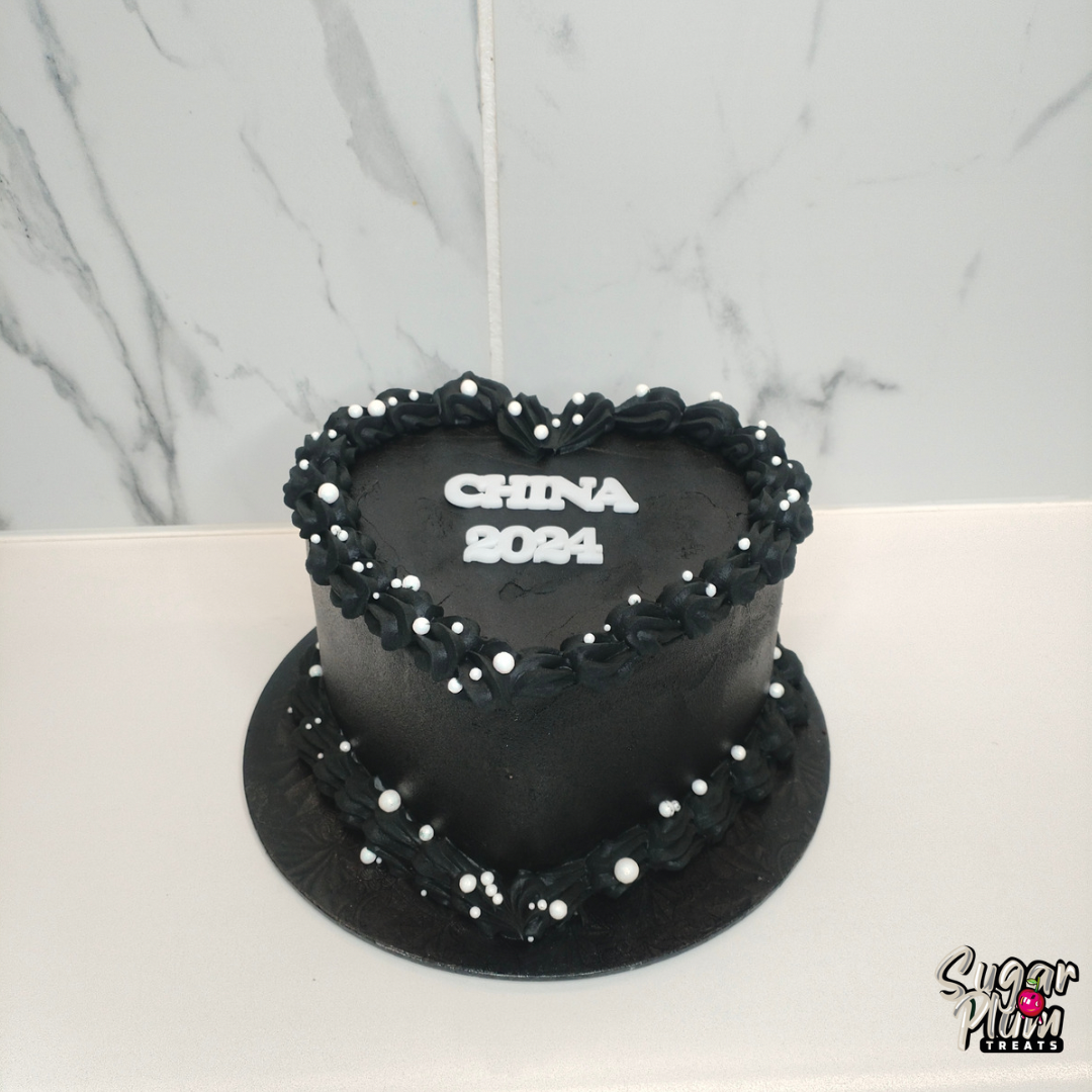 Black & Pearls Heart Cake