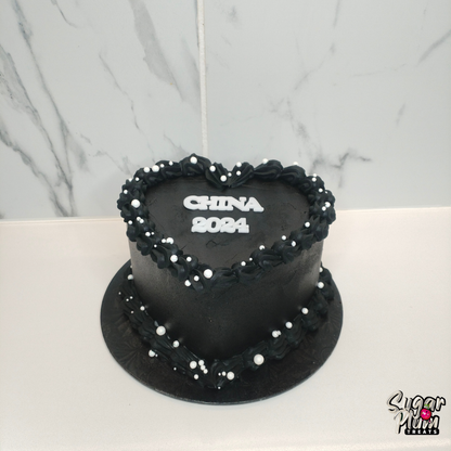 Black & Pearls Heart Cake