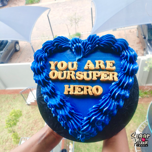 “You are our Superhero” Heart Cake